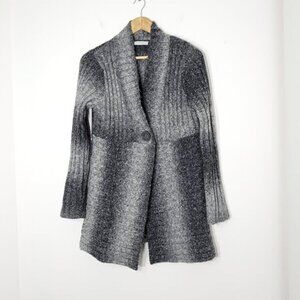 Windsmoor Gray Black Marble Knit Comfy One Button Cardigan Cottagecore Granny